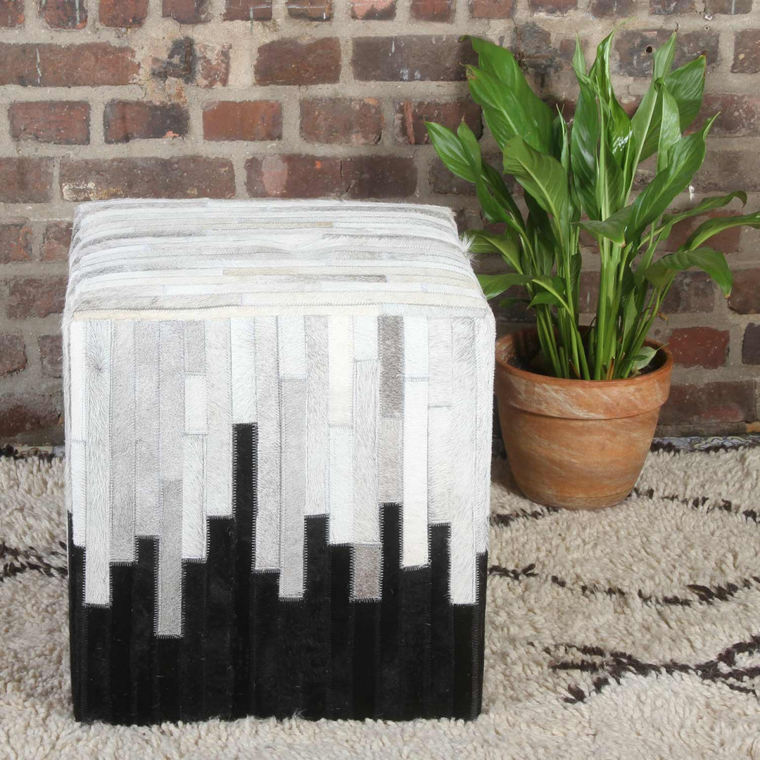 LEDER POUF  WEISS