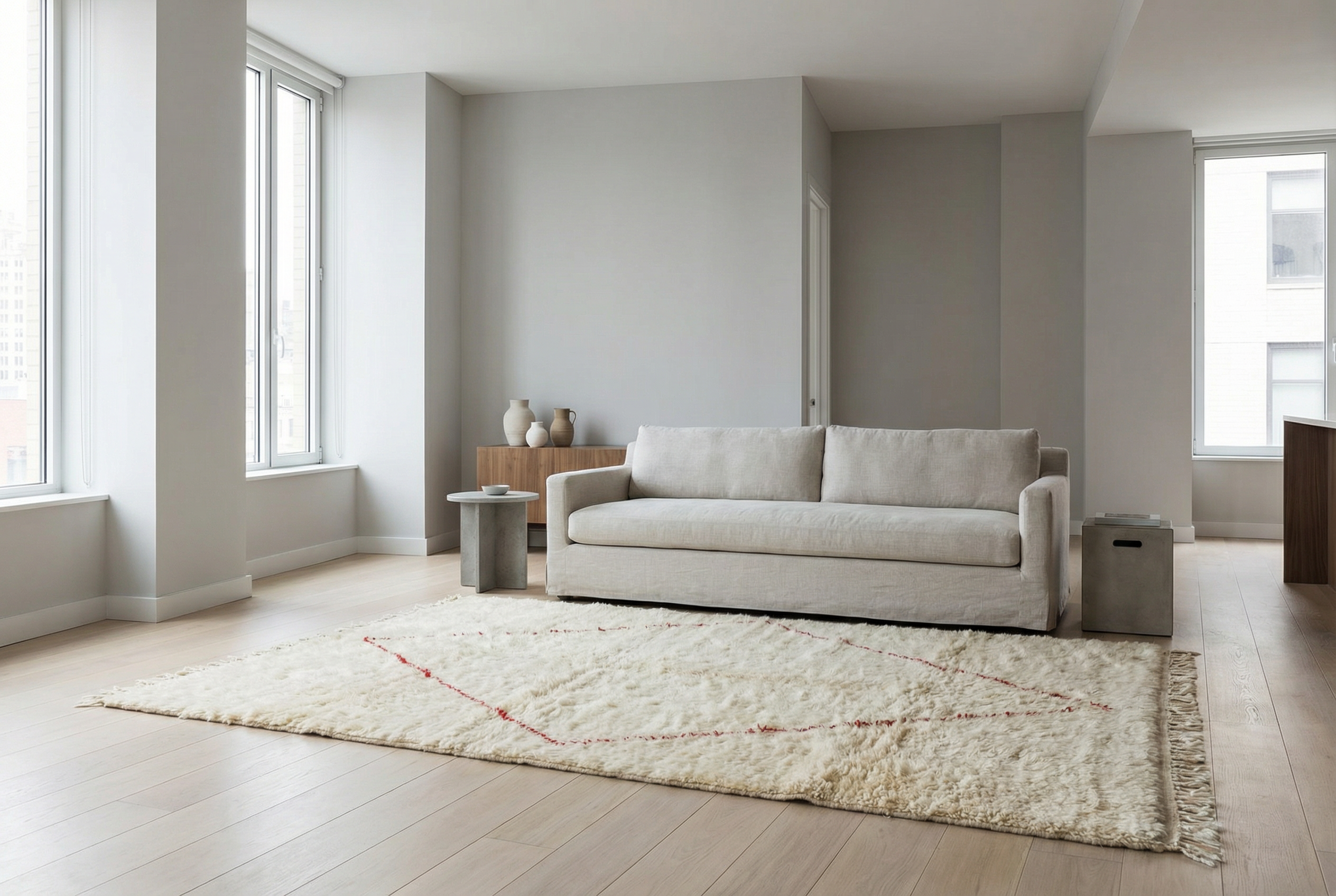 Earthy Beige Beni Ourain - Moroccan Rugs, Berber Carpet, Linear Design, Wool Handwoven, Fair Art