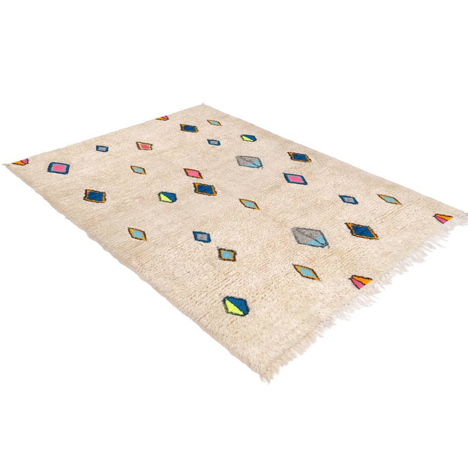 Azilal- Colourful traditional White Berber Carpet with Symbols - Handmade Rug - Moroccan Berber Rug - Traditional Moroccan Carpet