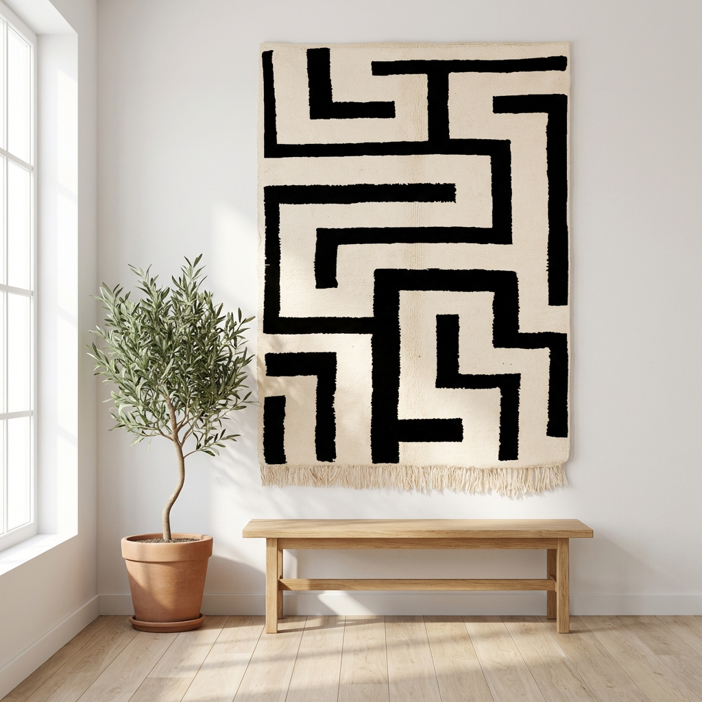 White And Black - Lines Custom Made Moroccan Rug, White And Black Rug, Handmade Rug, Soft Wool Rug, Woven Berber Carpet