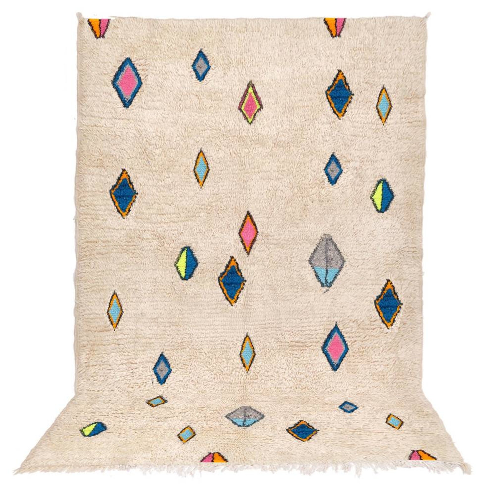 Azilal- Colourful traditional White Berber Carpet with Symbols - Handmade Rug - Moroccan Berber Rug - Traditional Moroccan Carpet
