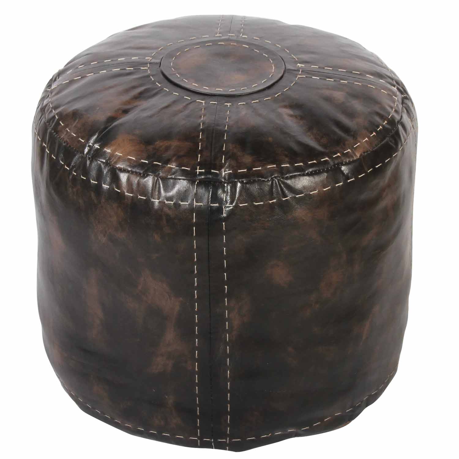 LEDER POUF SCHWARZ-BRAUN GROß