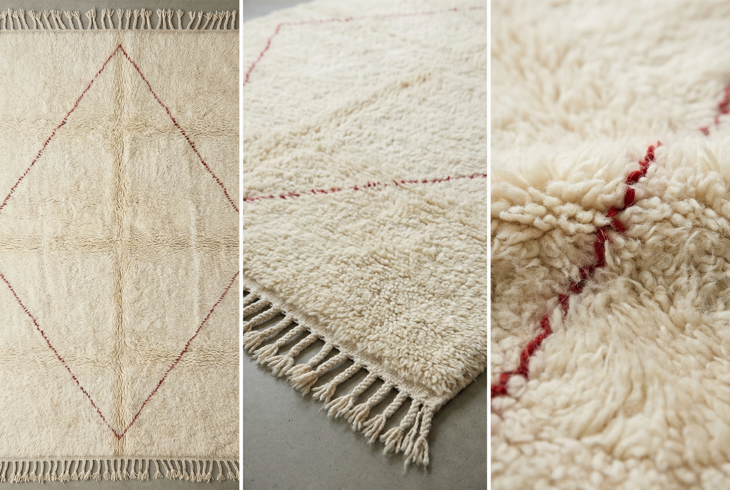 Earthy Beige Beni Ourain - Moroccan Rugs, Berber Carpet, Linear Design, Wool Handwoven, Fair Art