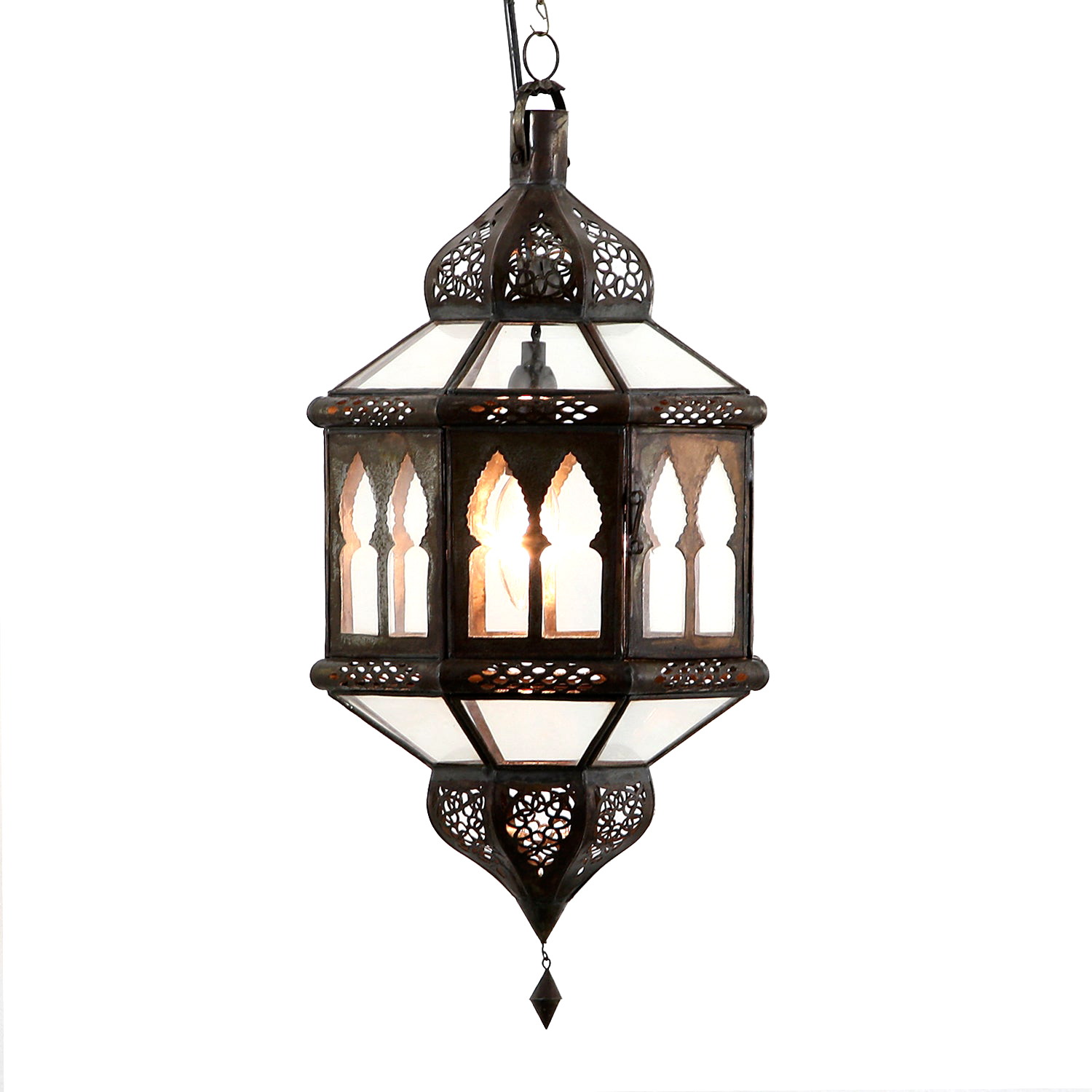 Orientalische Laterne,  Marokkanisch Hängelampe, in Handarbeit gefertigte Laterne mit Buntglas. orientalische Pendelleuchte  Deckenleuchte