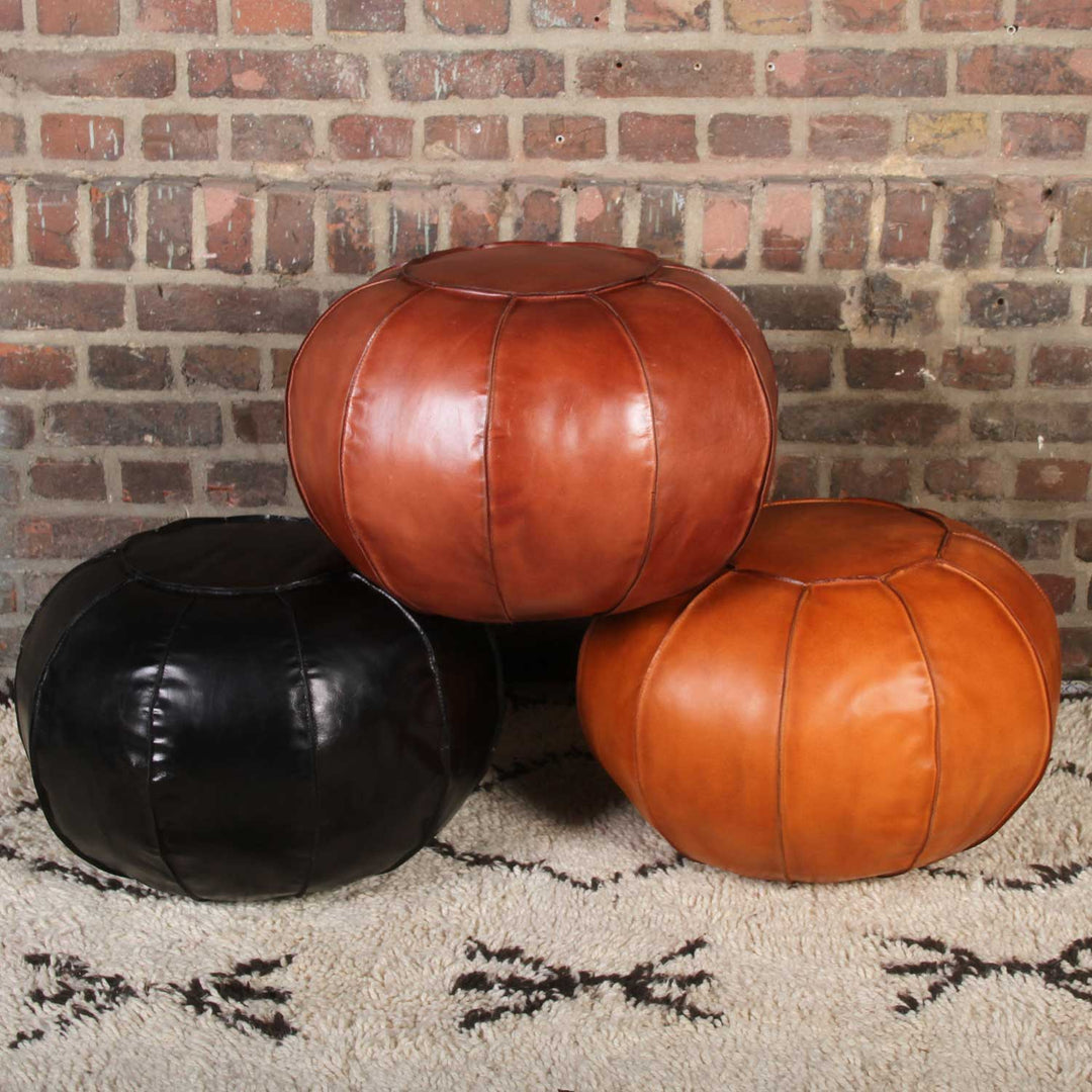 LEDER POUF  SCHWARZ