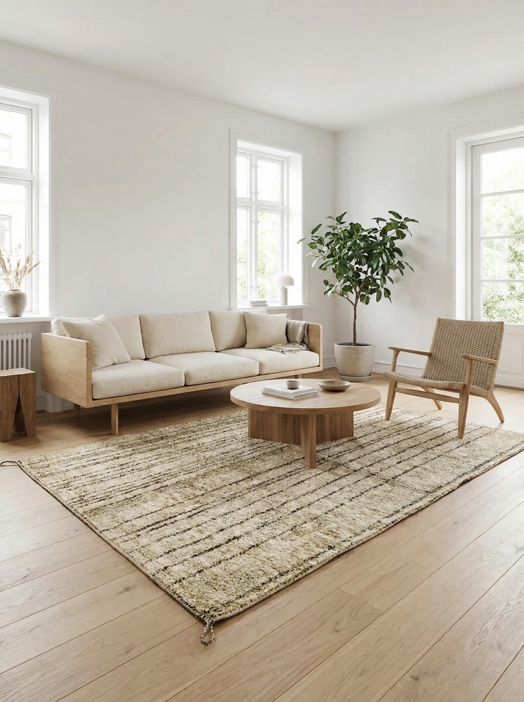 Beni Ourain - Beige And Brown, Triangles, moroccan rug, berber carpet handmade, natural soft cozy wool 