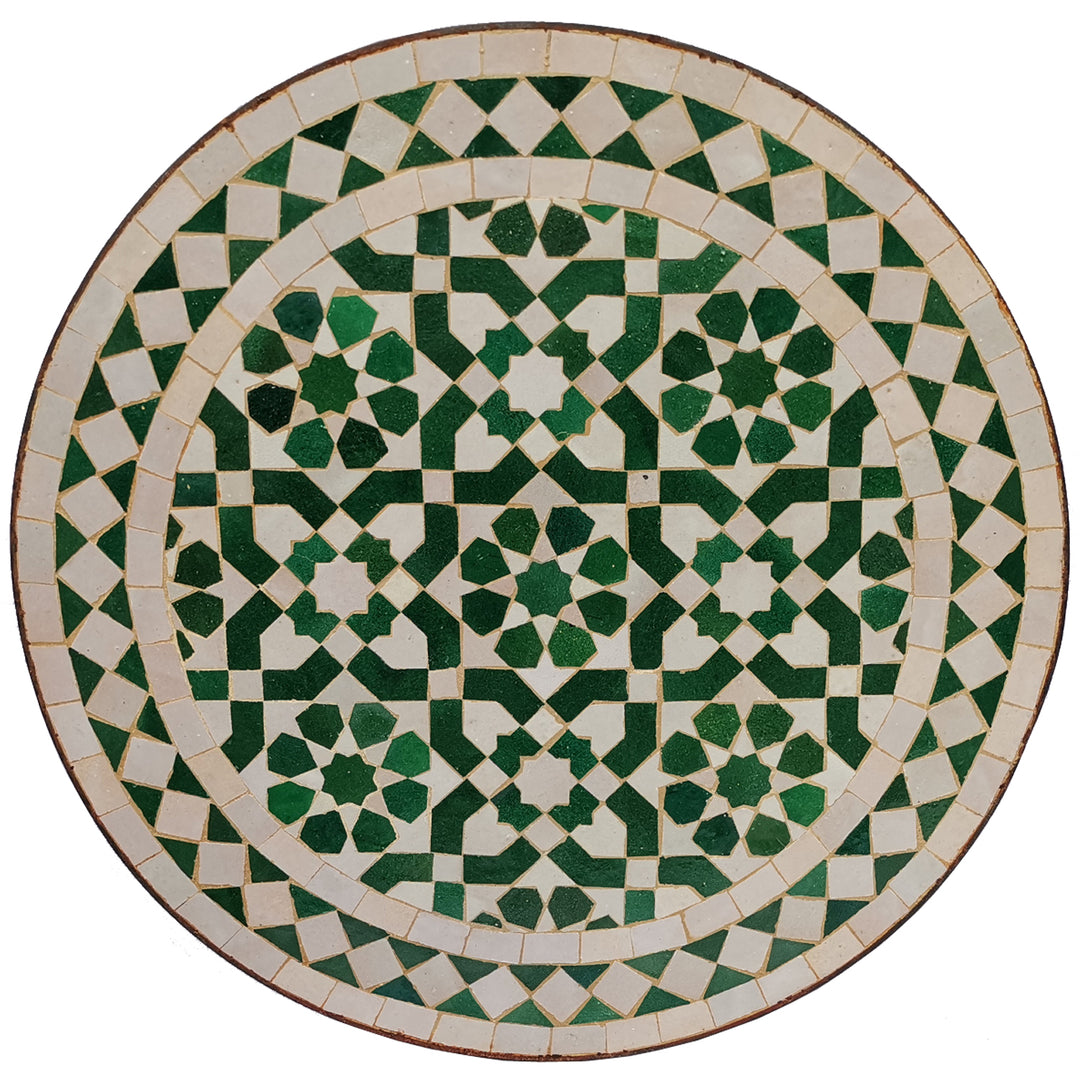 Handgefertigter Mosaiktisch Grün–Weiß glasiert – Ø 45 cm & Ø 60 cm