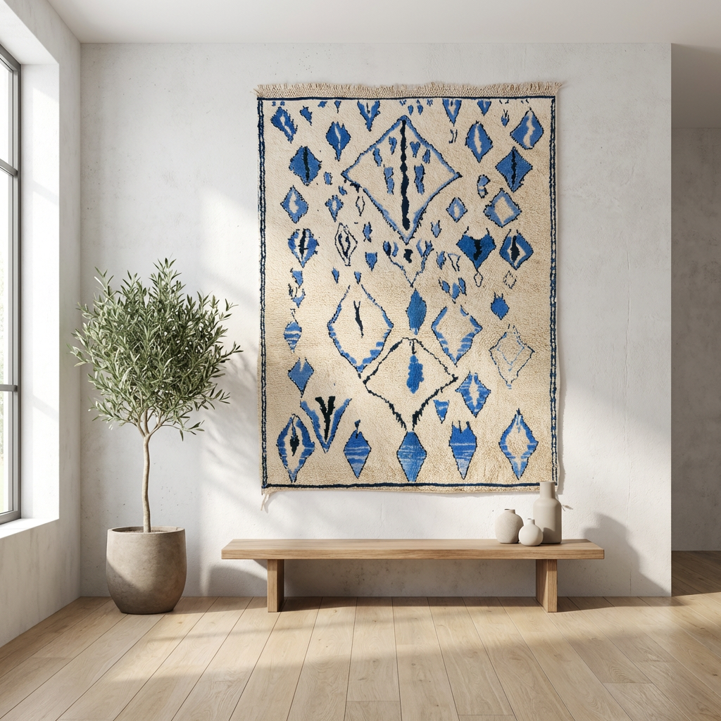 Marokkanischer Teppich Beni Ourain Wollteppich  BLAU