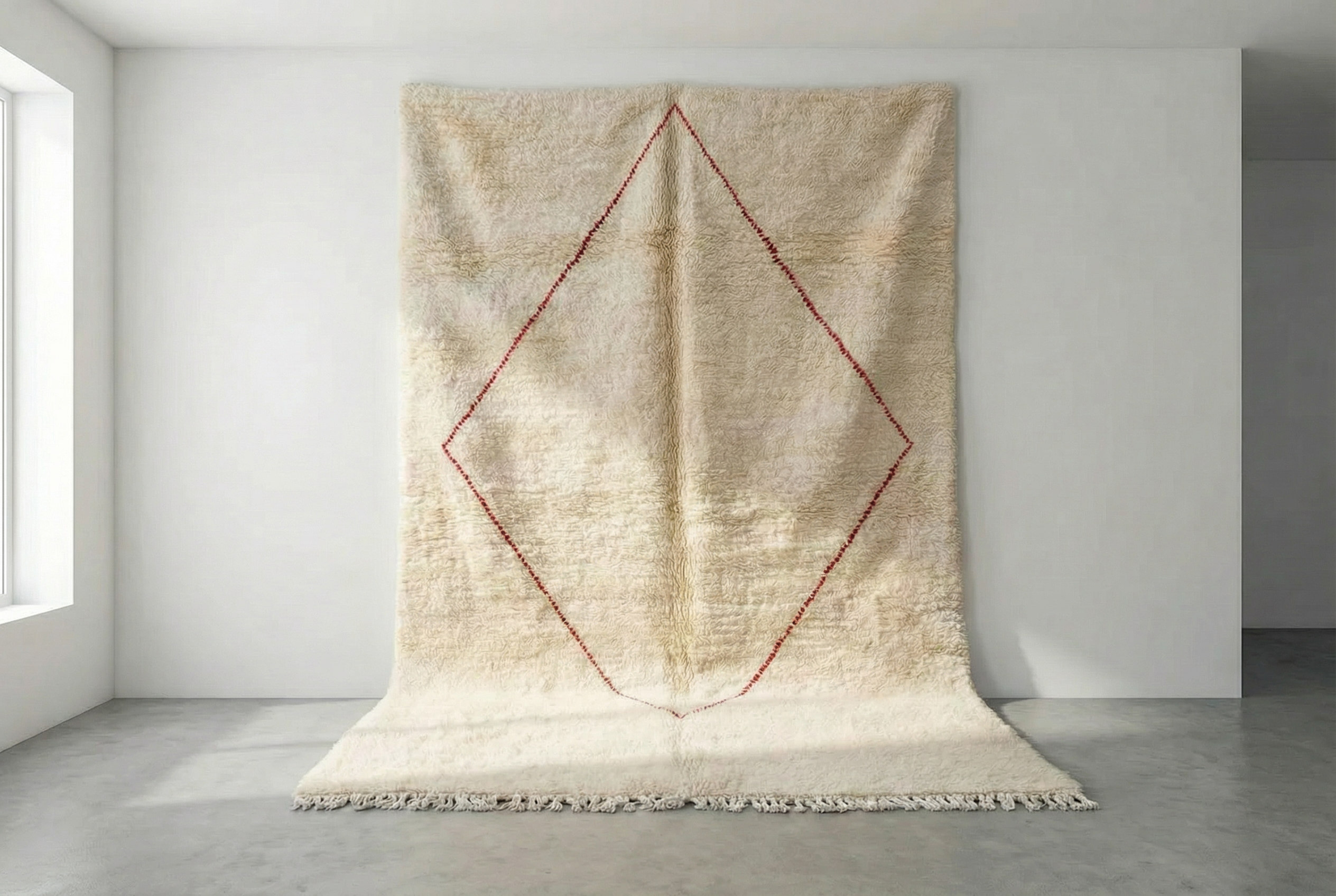Earthy Beige Beni Ourain - Moroccan Rugs, Berber Carpet, Linear Design, Wool Handwoven, Fair Art