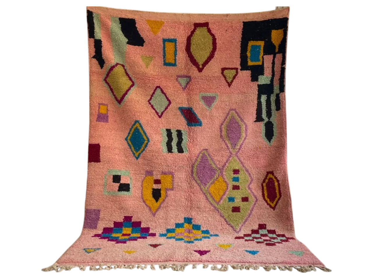  Wohnzimmer Teppich  – Rosa Handgeknüpfter  vintage Wollteppich ca. 290 x 190 cm   