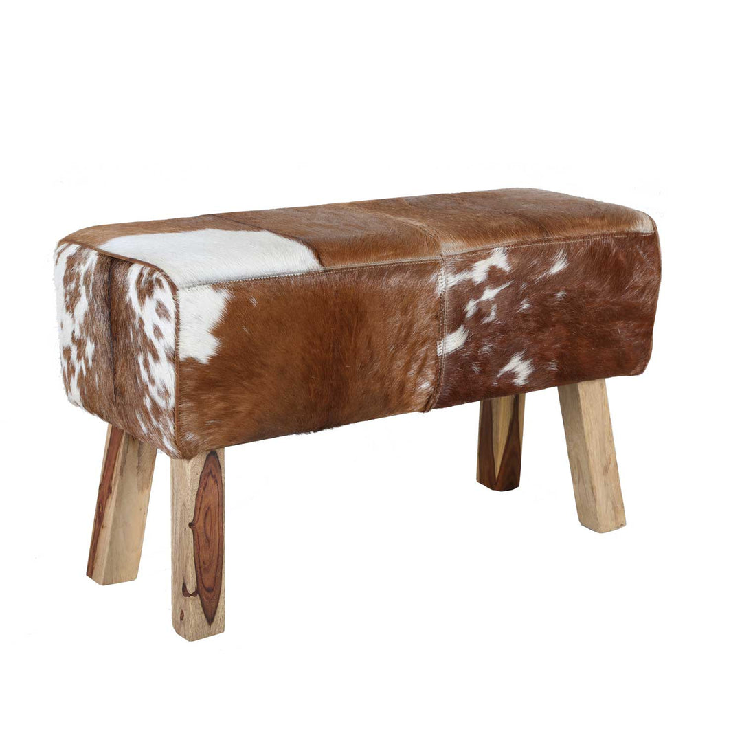 pringbock-Hocker – Polsterbank aus Ziegenfell & Mangoholz