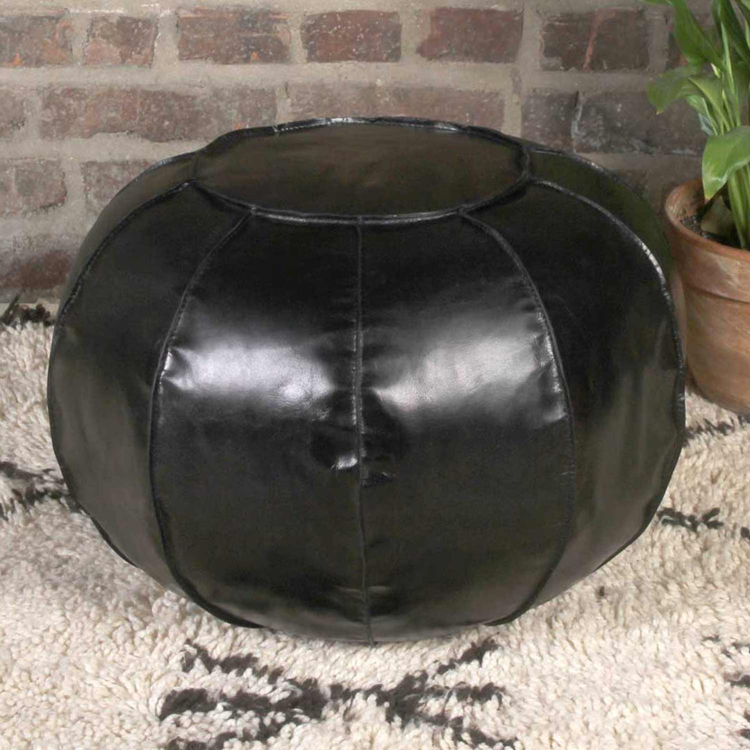 LEDER POUF  SCHWARZ