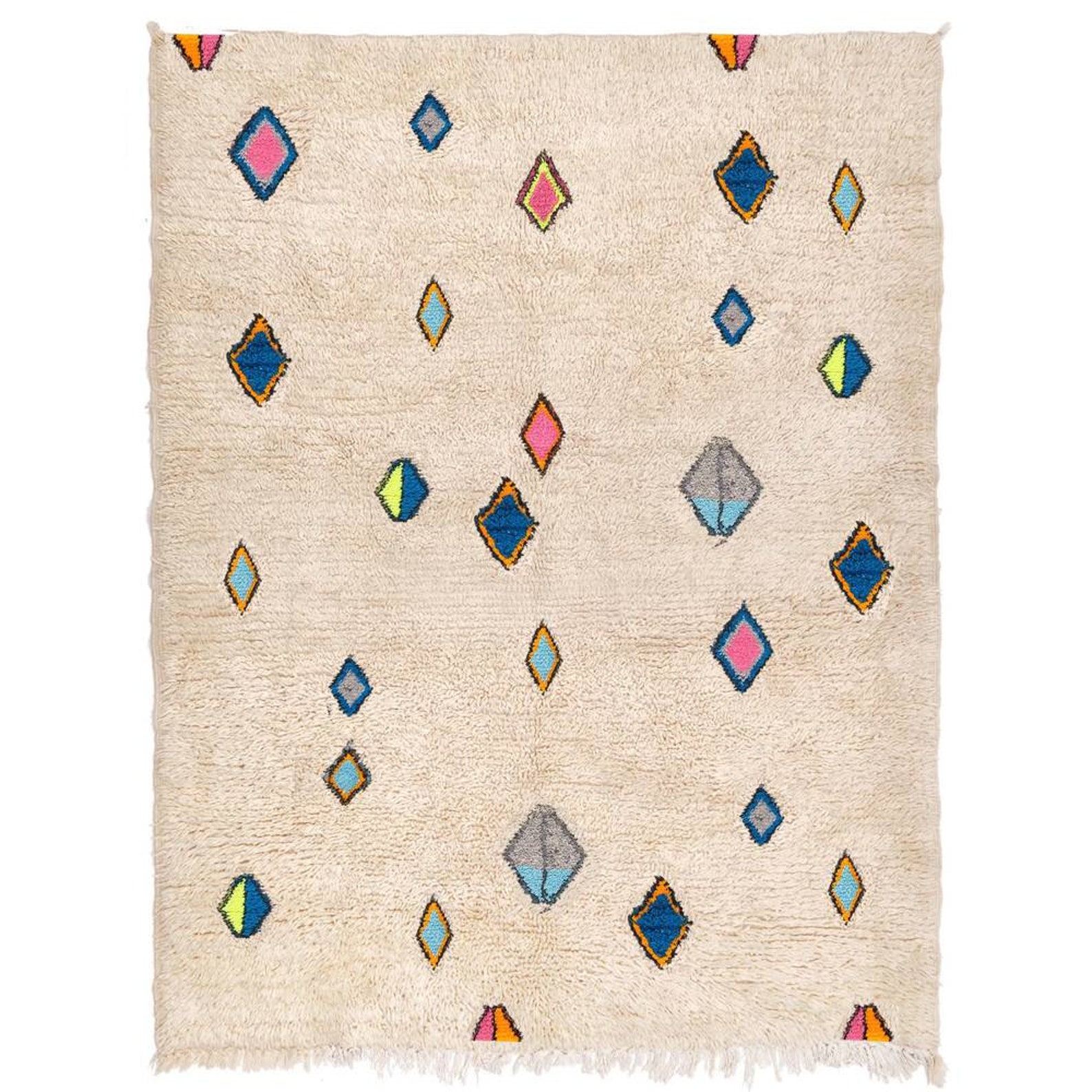 Azilal- Colourful traditional White Berber Carpet with Symbols - Handmade Rug - Moroccan Berber Rug - Traditional Moroccan Carpet