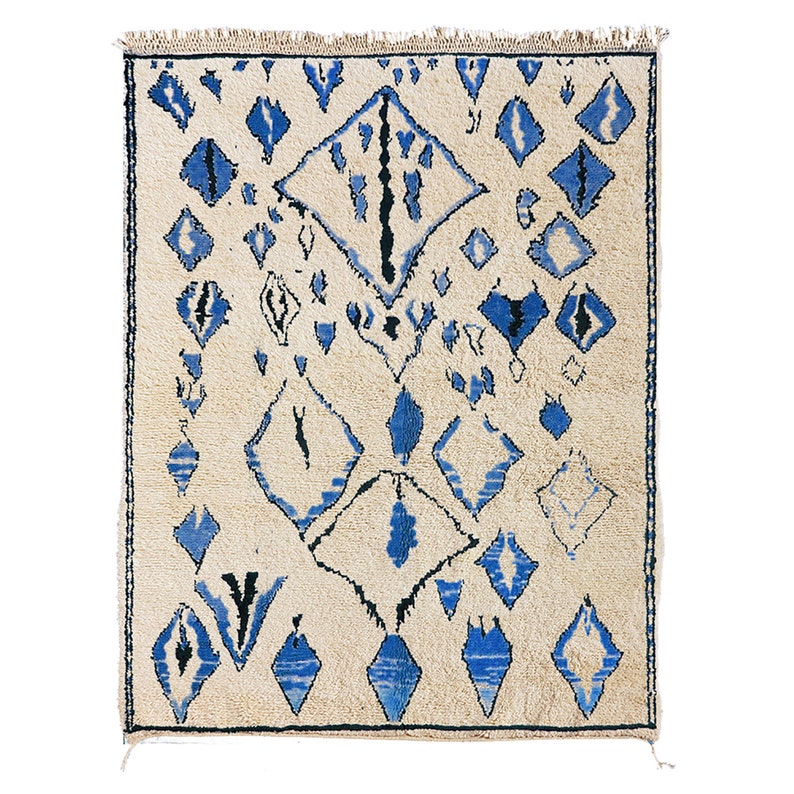 Blue Moroccan Rug, Beni Ourain Wool Rug "Blau1"