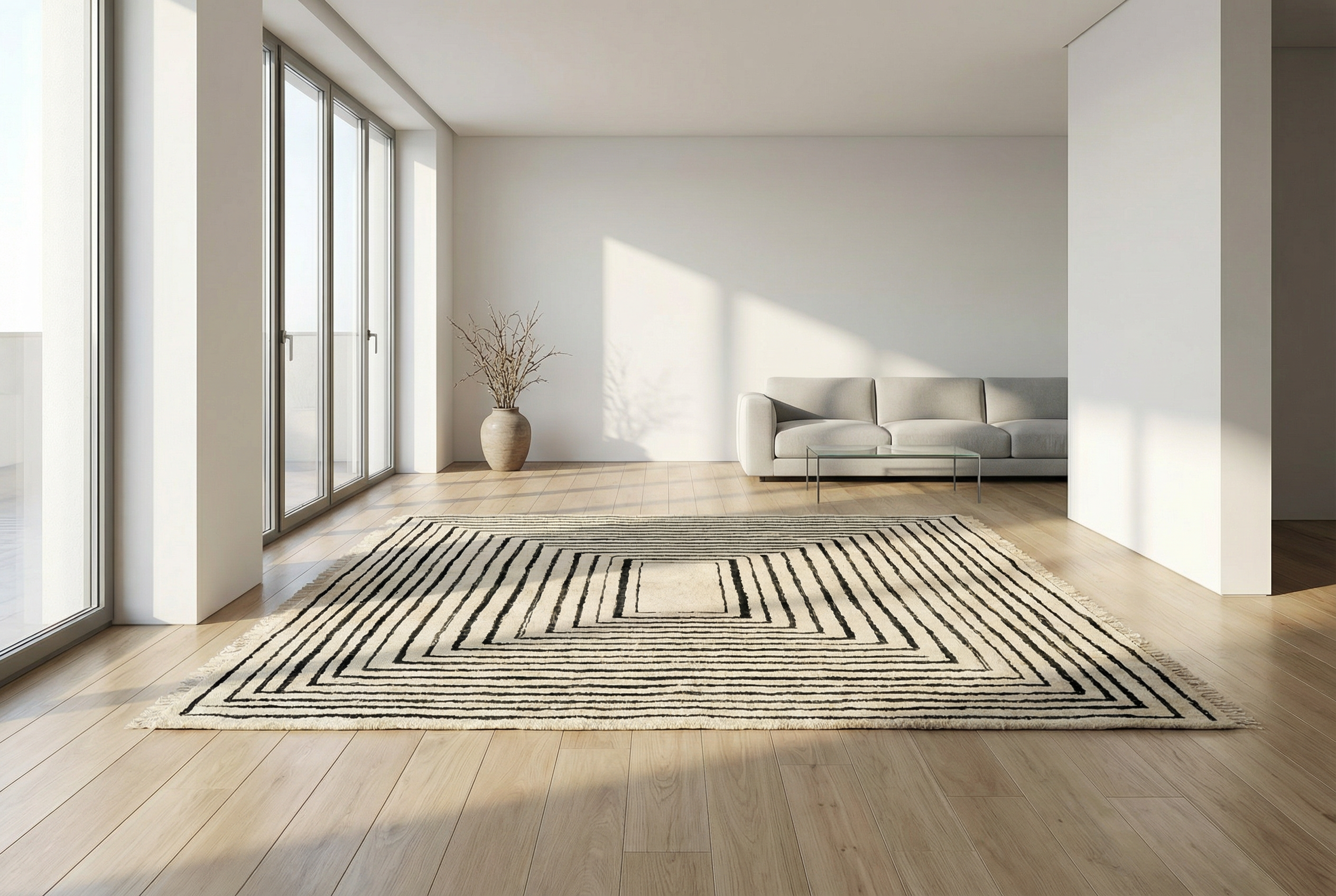 Black And White Squared - Custom Moroccan Rug , Handmade Berber Carpet, Beni Ourain, Wool Rug