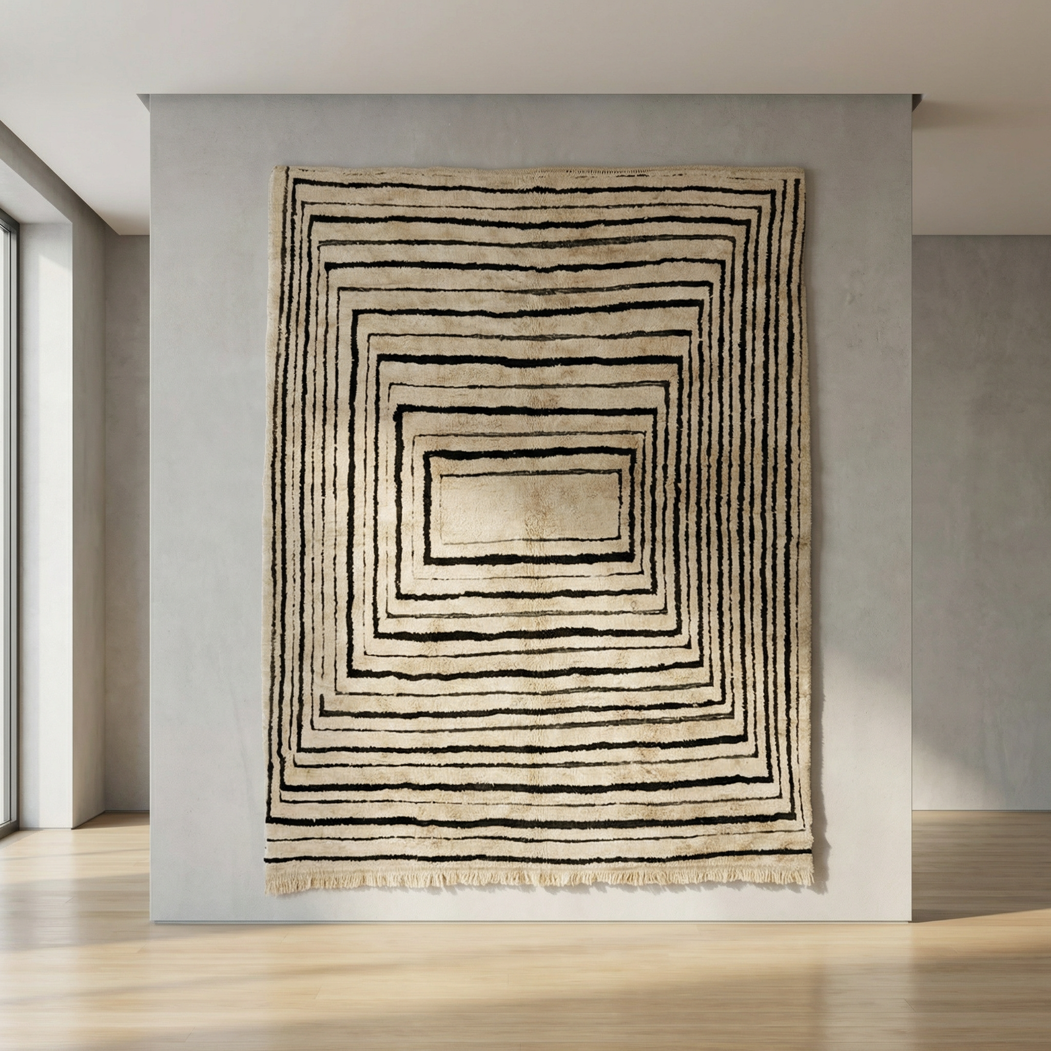 Black And White Squared - Custom Moroccan Rug , Handmade Berber Carpet, Beni Ourain, Wool Rug
