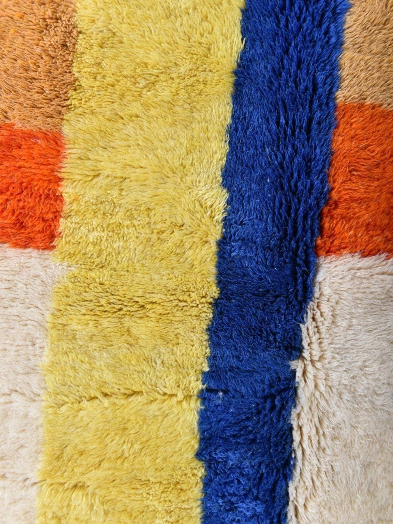 Blue and Orange Stripes - Modern Beni Ourain in Bold Colors