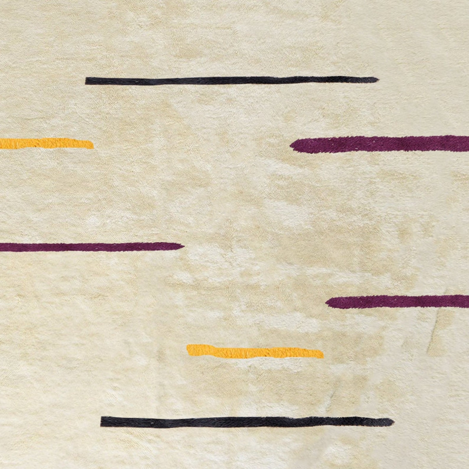 Abstract Beige  Moroccan rug with yellow and burgundy lines, Berber Carpet, Beni Ourain rug, handwoven, natural wool, fair trade , home decor, interior design