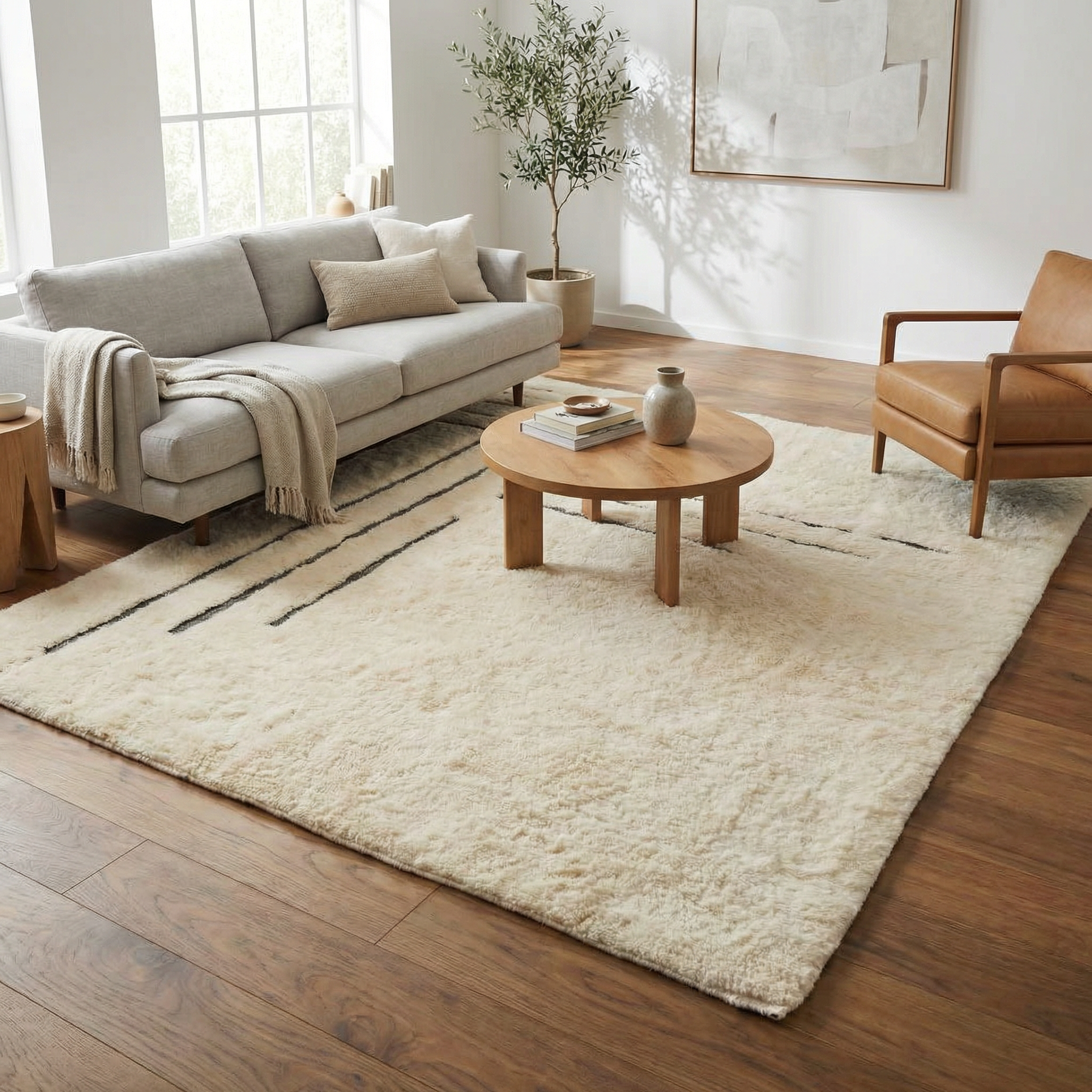 Blue and Orange Stripes - Modern Beni Ourain in Bold Colors