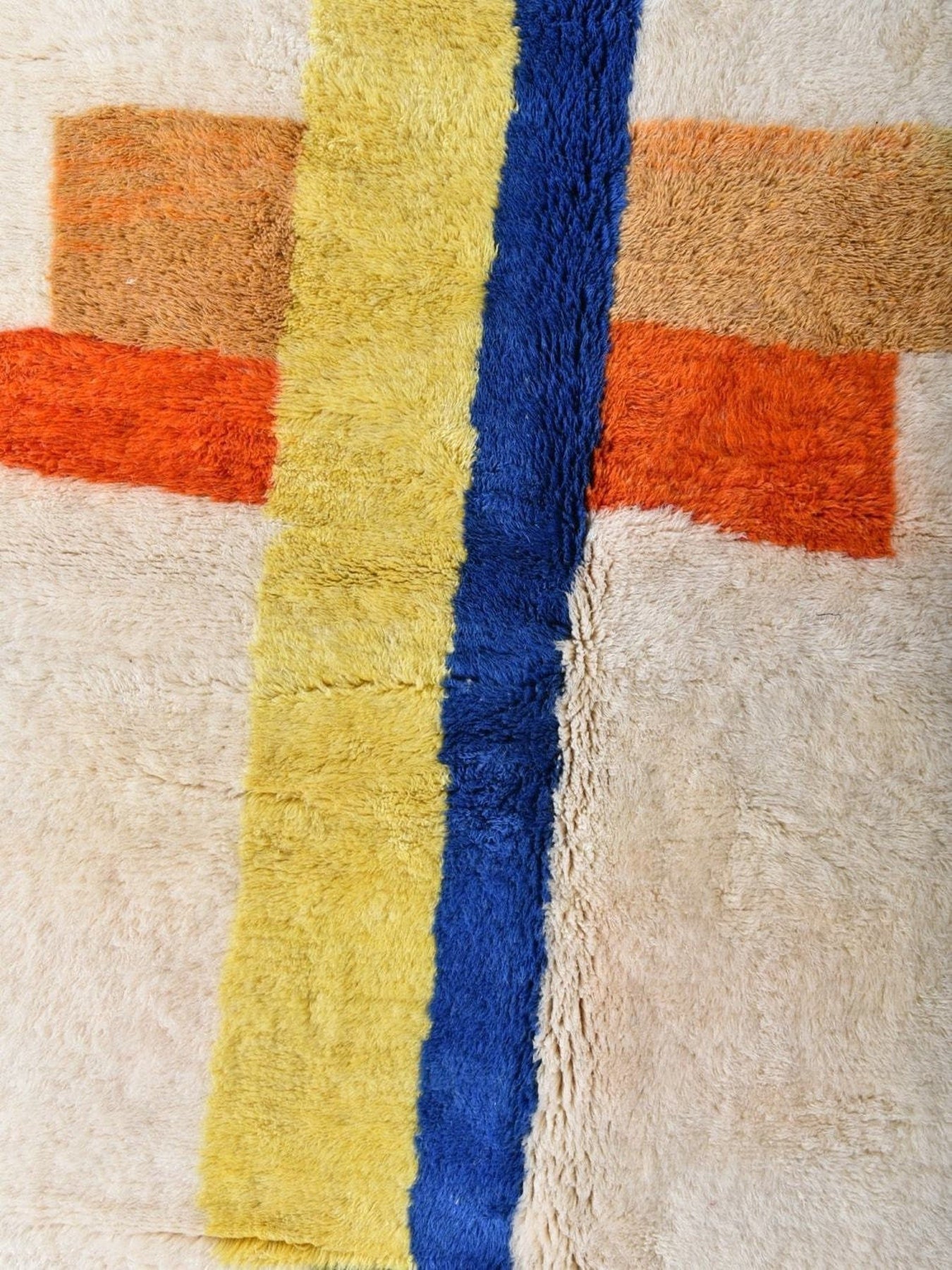 Blue and Orange Stripes - Modern Beni Ourain in Bold Colors