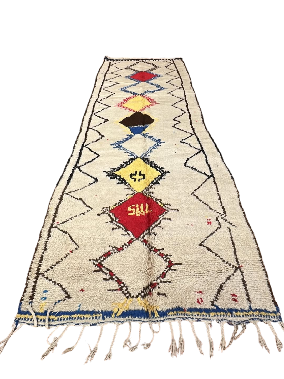 Vintage Azilal Läufer | Original Marokkanischer Teppich Weiß 340 x 120 cm 