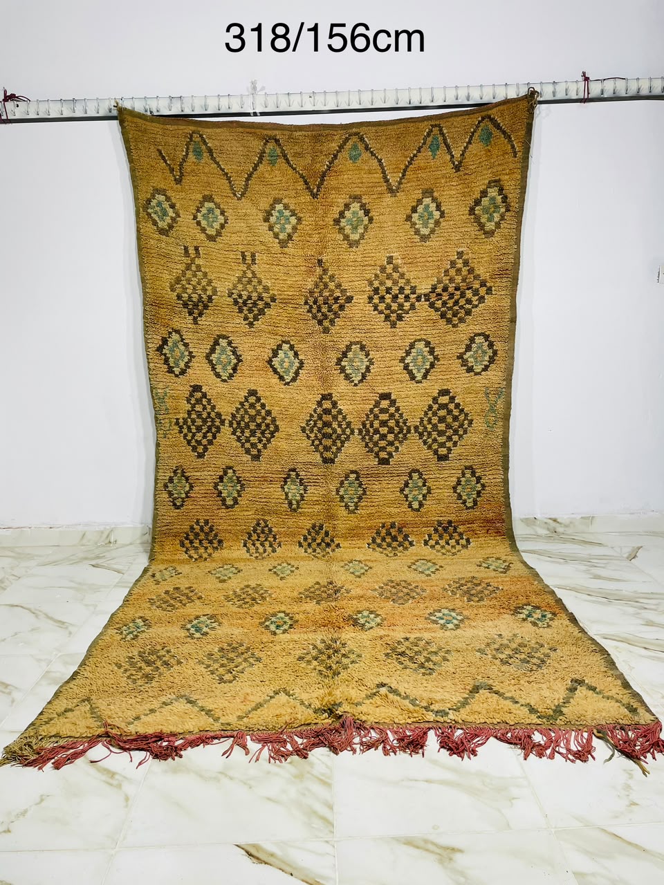Vintage Teppich – 318 x 156 cm  Safran Gelb Berber Teppich 
