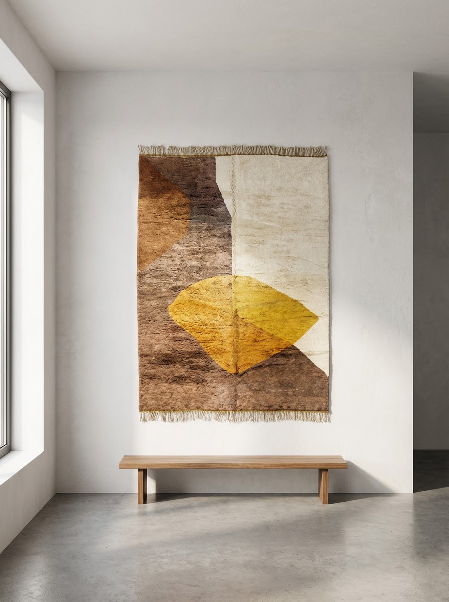 Designer Carpet - Traditional Beni Ourain Yellow, Brown, Red, Moroccan Rugs, Berber Carpets, Handmade, Handwoven