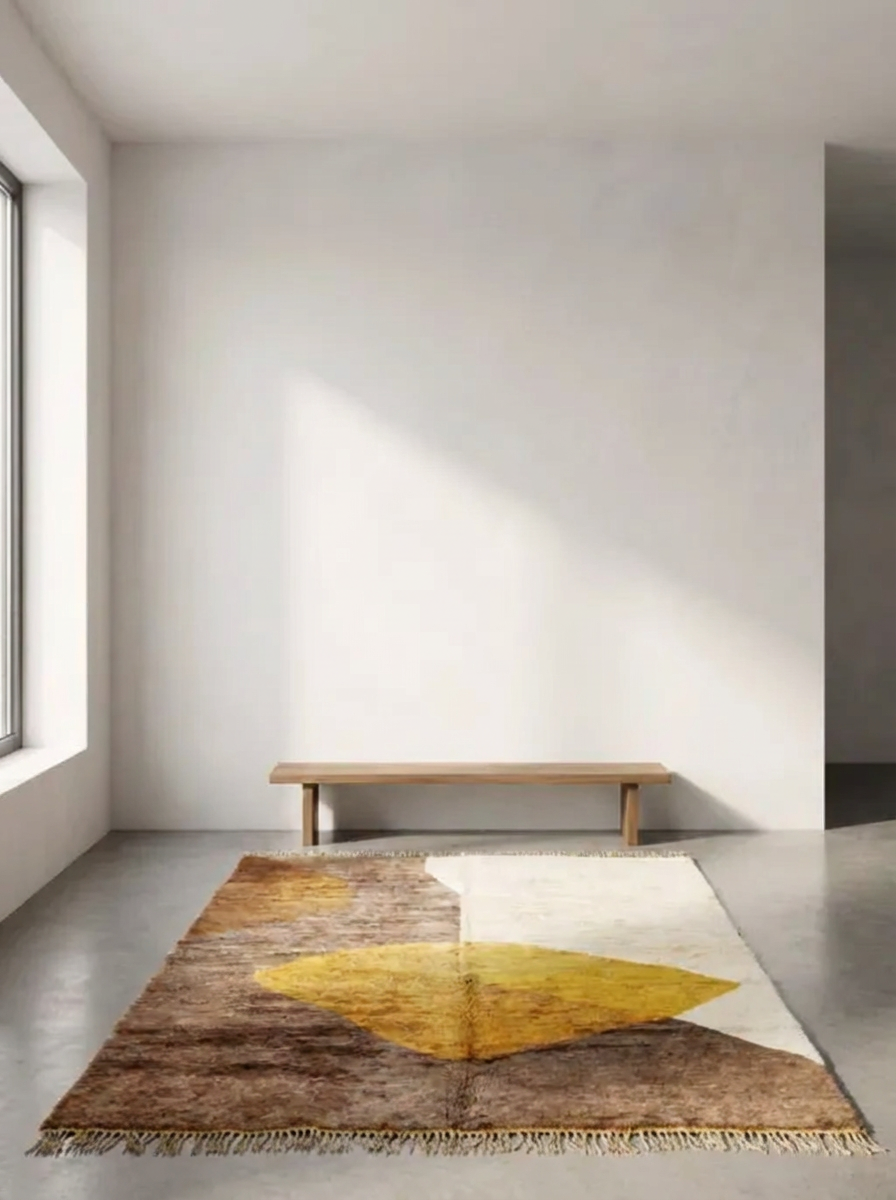 Designer Carpet - Traditional Beni Ourain Yellow, Brown, Red, Moroccan Rugs, Berber Carpets, Handmade, Handwoven