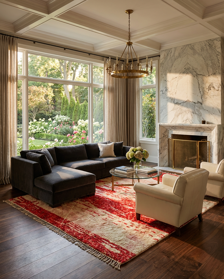 Beni Ourain - Traditional Red Beni Ourain with Linear Pattern Moroccan Rugs, Berber carpets