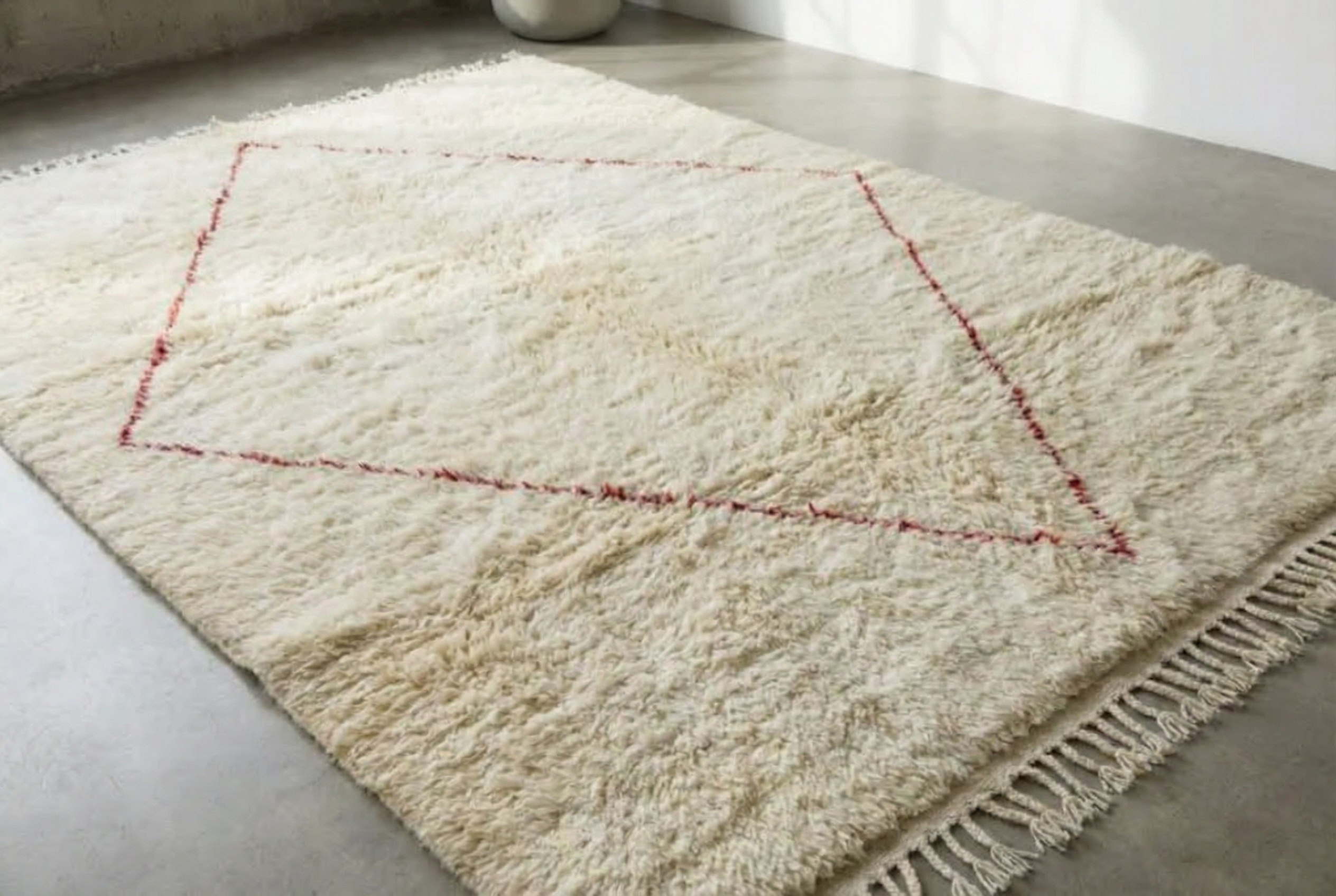 Earthy Beige Beni Ourain - Moroccan Rugs, Berber Carpet, Linear Design, Wool Handwoven, Fair Art