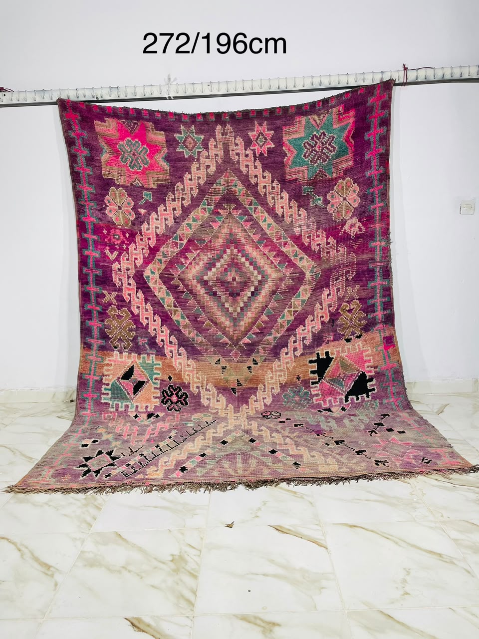 Vintage Teppich –272 x 196 cm  Rosa Lila Teppich 