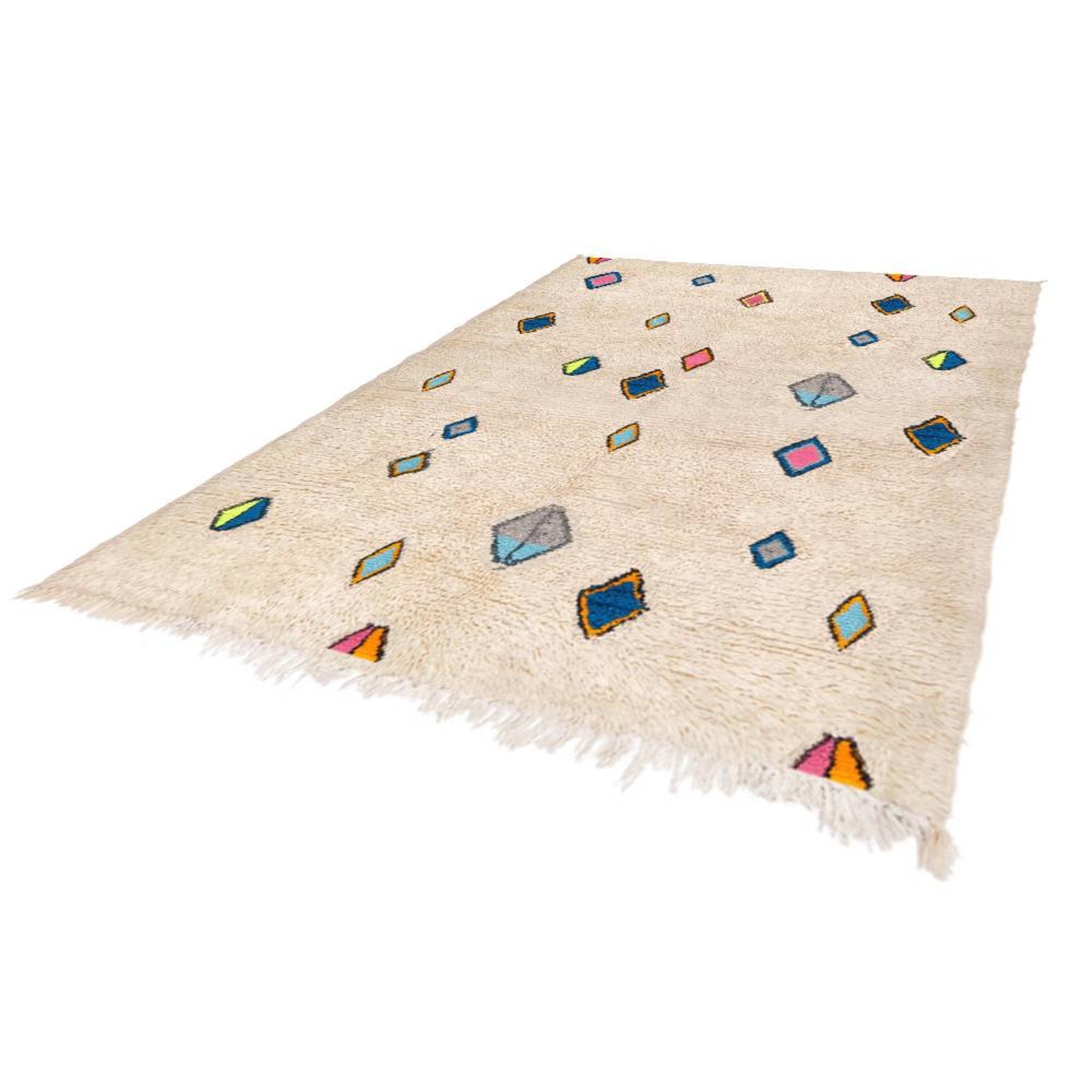 Azilal- Colourful traditional White Berber Carpet with Symbols - Handmade Rug - Moroccan Berber Rug - Traditional Moroccan Carpet
