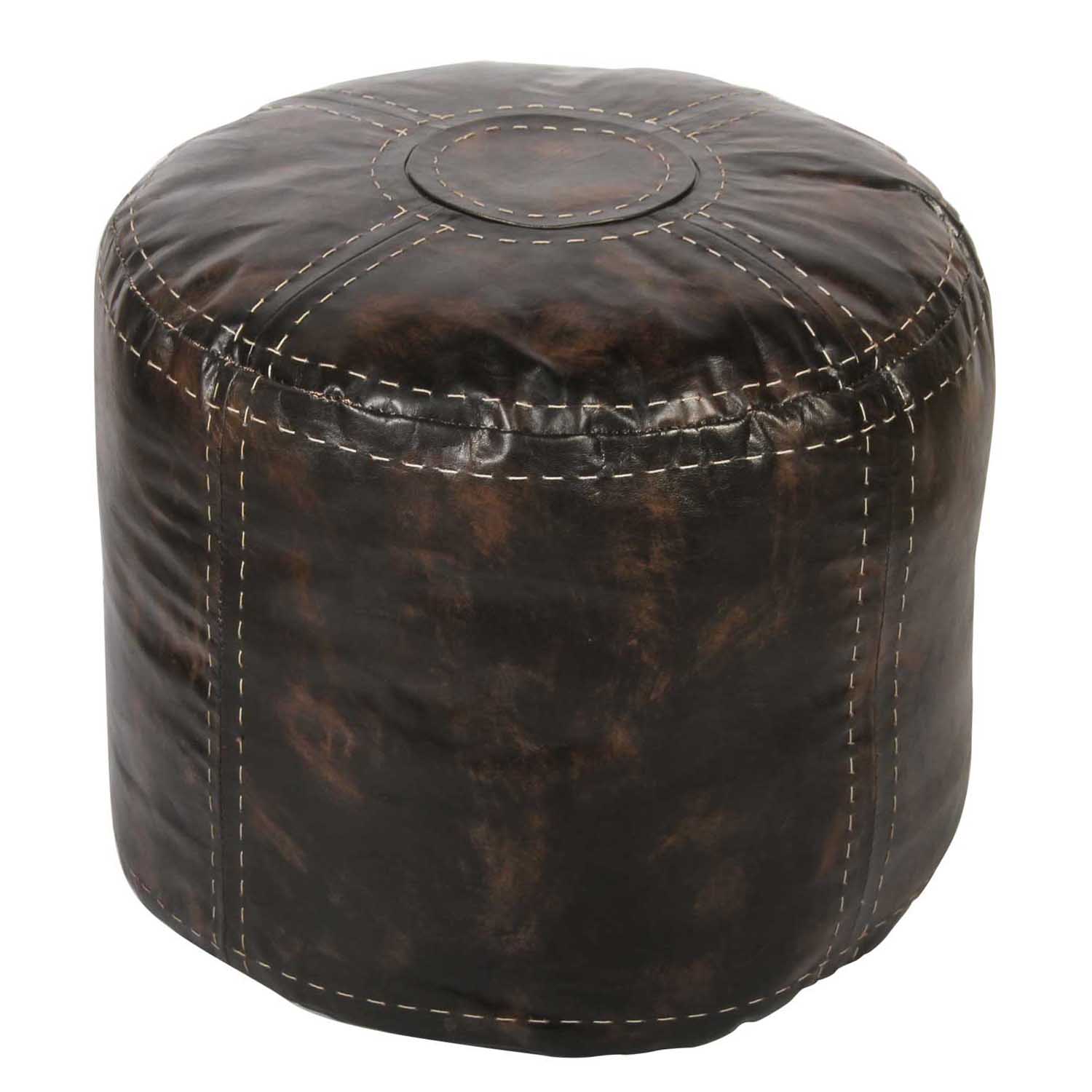LEDER POUF SCHWARZ-BRAUN GROß