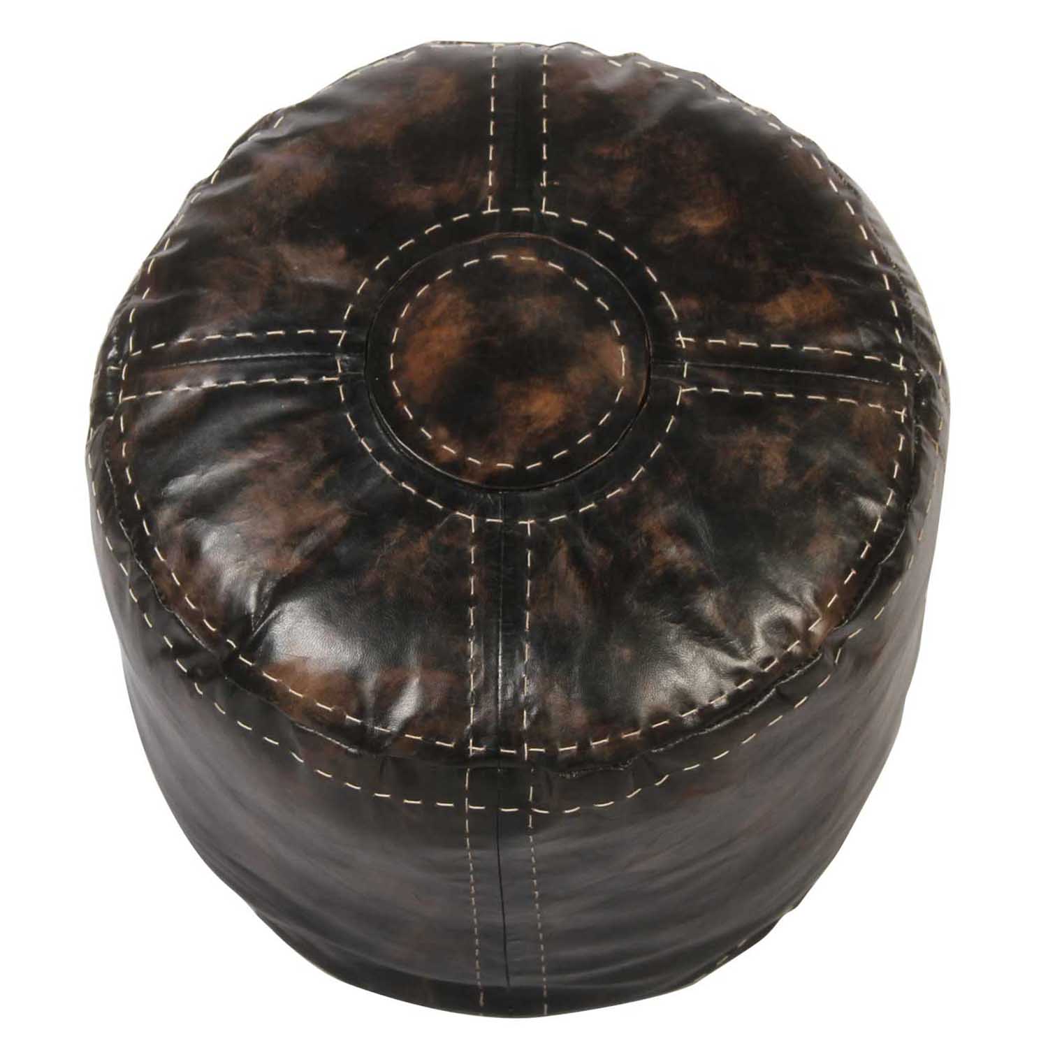 LEDER POUF SCHWARZ-BRAUN GROß