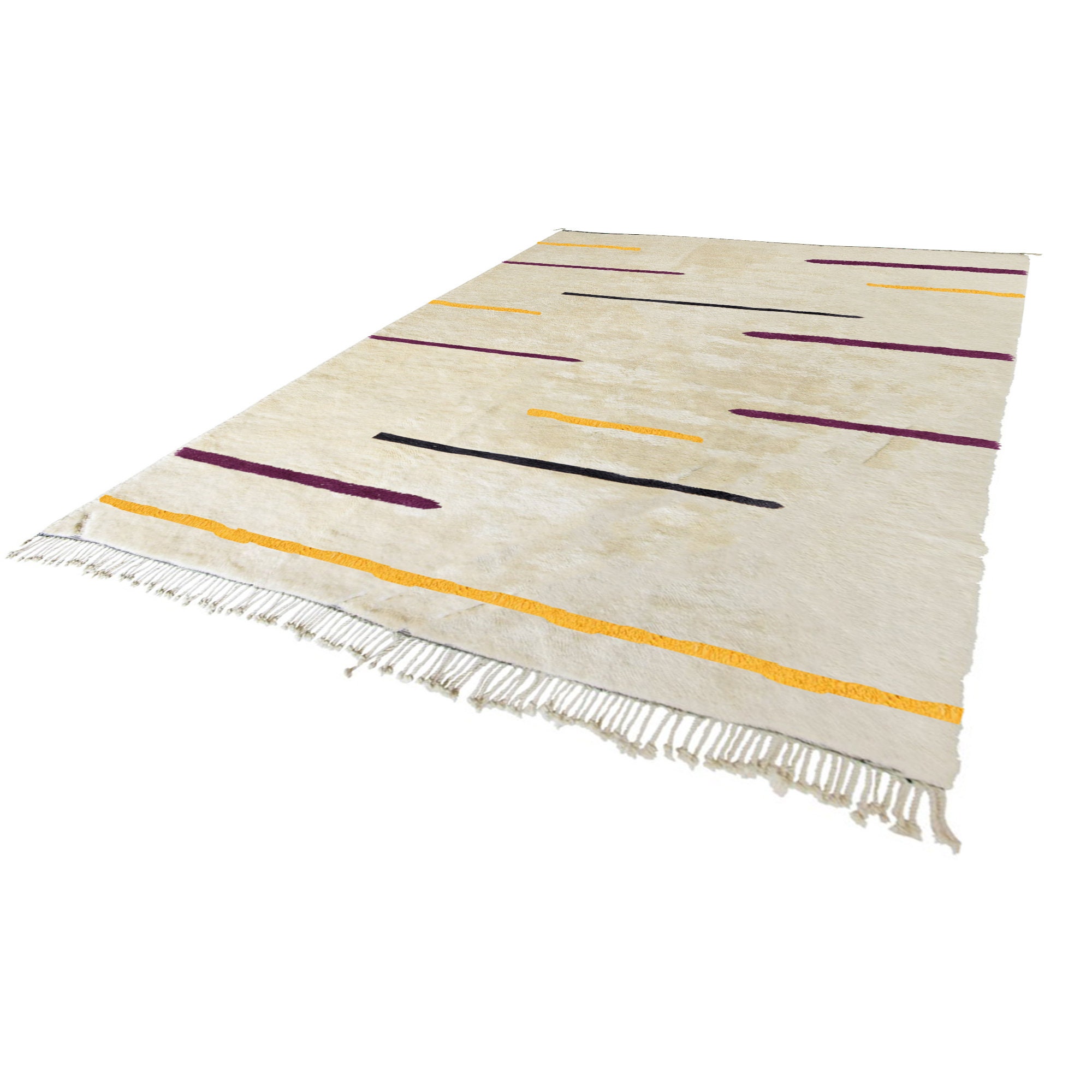 Abstract Beige  Moroccan rug with yellow and burgundy lines, Berber Carpet, Beni Ourain rug, handwoven, natural wool, fair trade , home decor, interior design