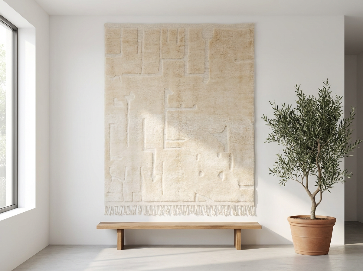 Tili - Traditional Beni Ourain with Linear Pattern And Symbols - Costum Moroccan Rug -Large Moroccan Woolen Carpet - New Beni Ourain Rug– Fine Berber Rug