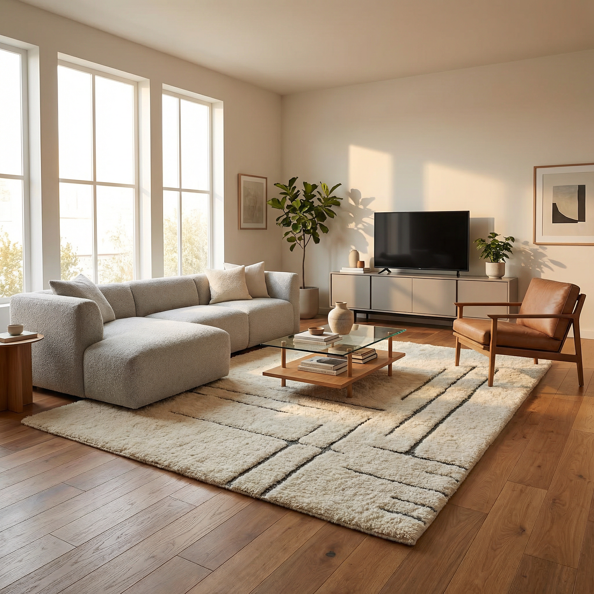 Blue and Orange Stripes - Modern Beni Ourain in Bold Colors