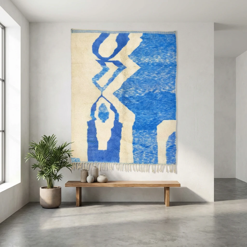 Blauer moderner Teppich Beni Ourain 