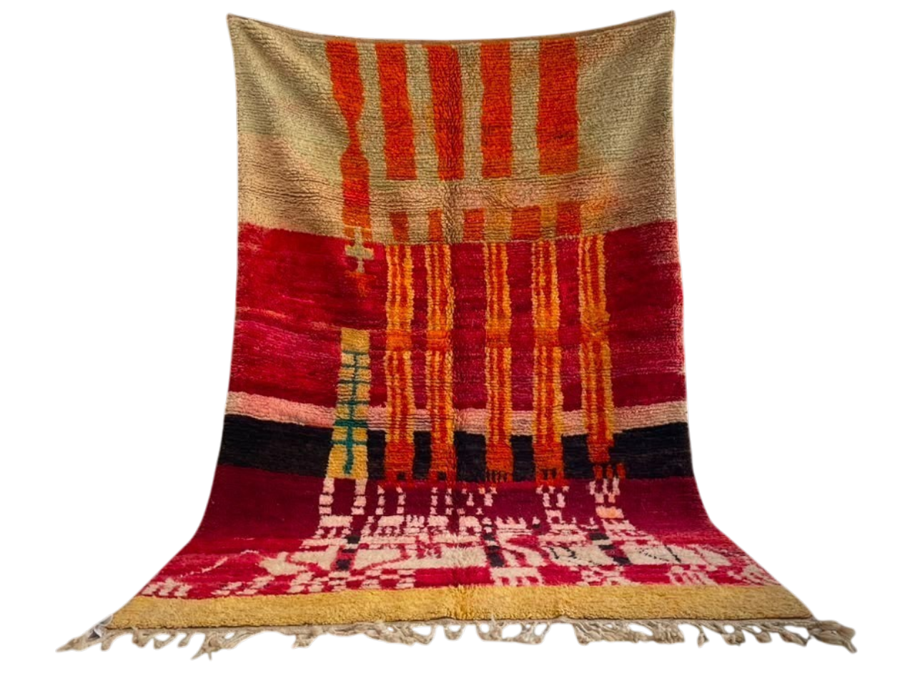 Rot Orange Wohnzimmer Teppich  – Handgeknüpfter  vintage Wollteppich ca. 290 x 190 cm 