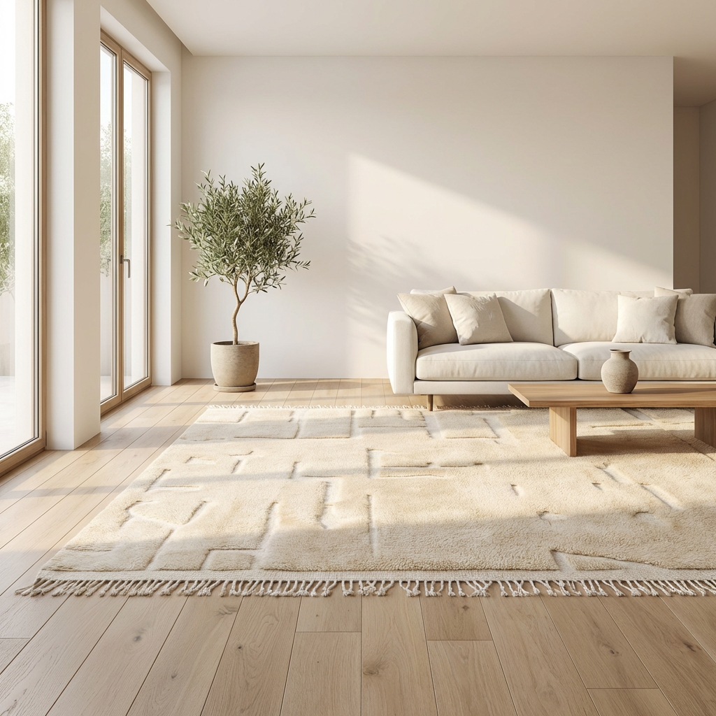 Tili - Traditional Beni Ourain with Linear Pattern And Symbols - Costum Moroccan Rug -Large Moroccan Woolen Carpet - New Beni Ourain Rug– Fine Berber Rug