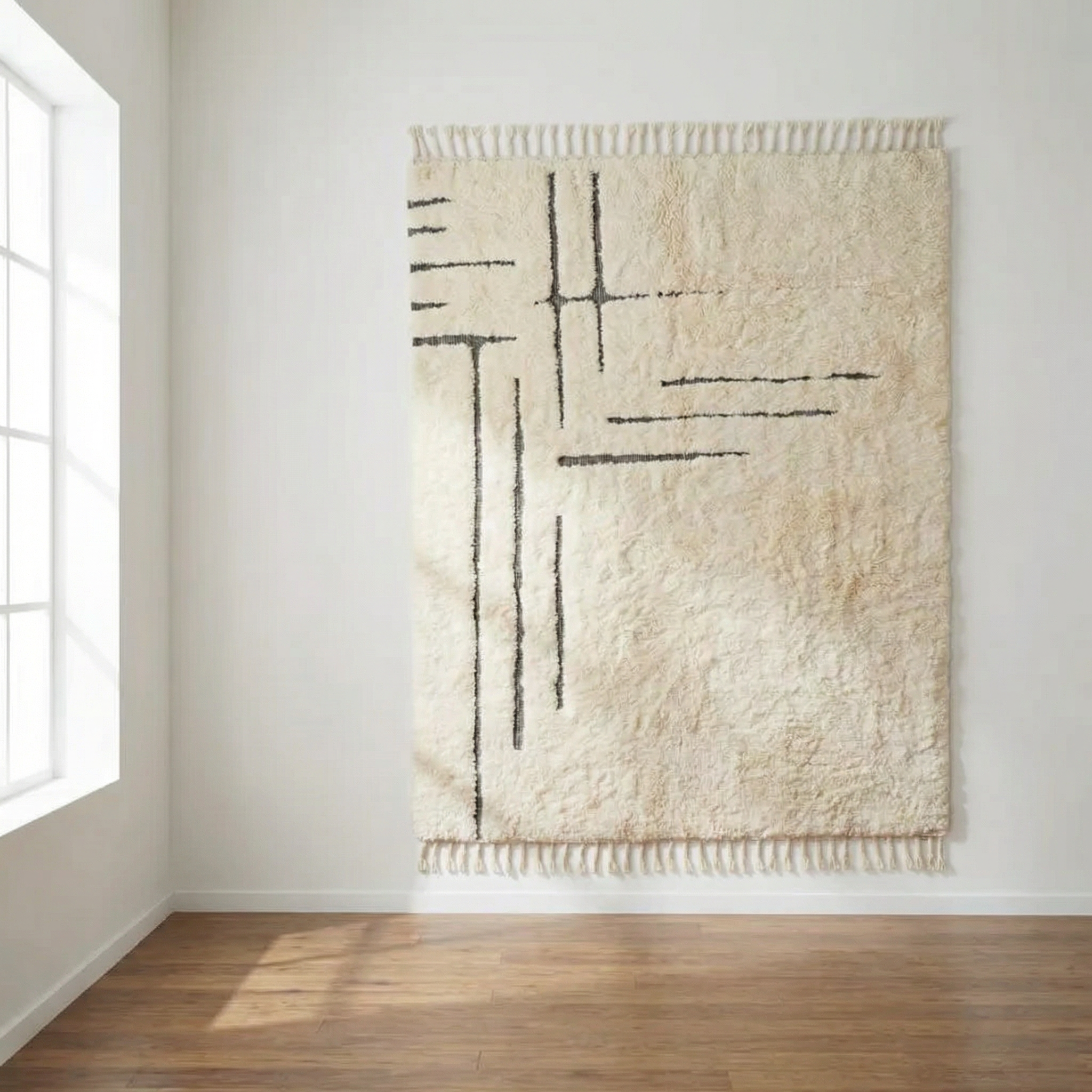 Blue and Orange Stripes - Modern Beni Ourain in Bold Colors