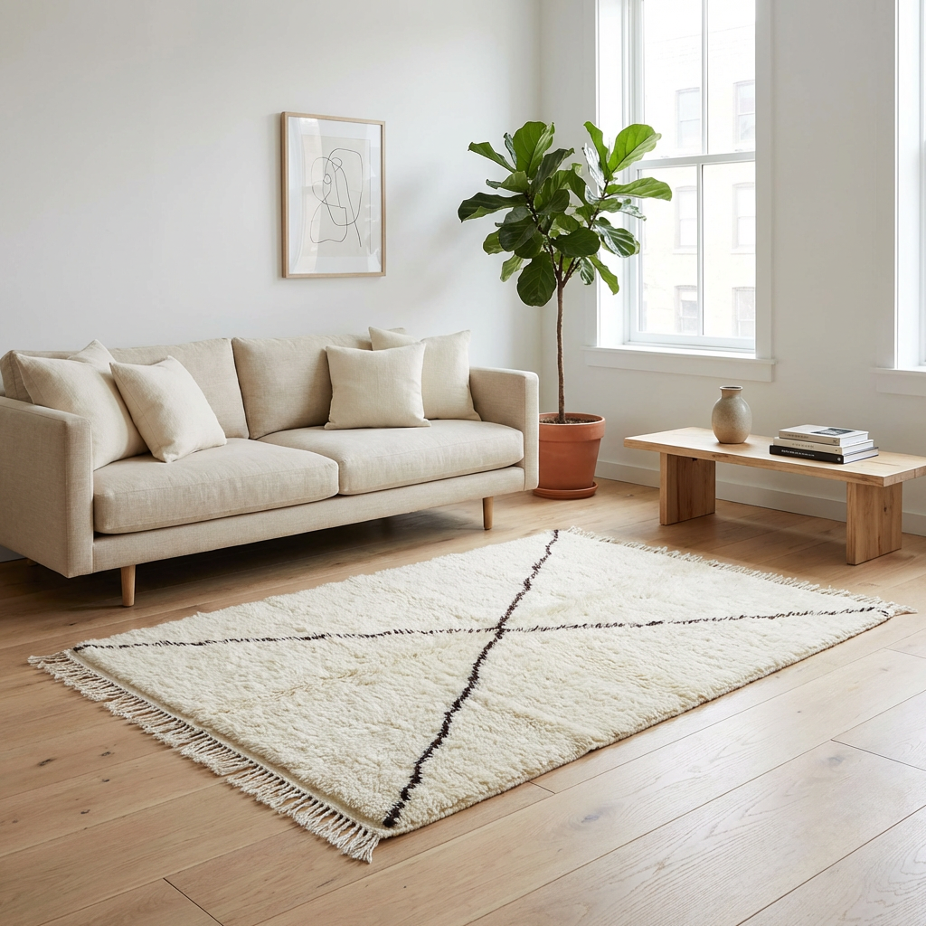 Beni Ourain - Beige, Cream, Black And White, Berber carpets, Moroccan rugs, Authentic Handmade Natural wool, rug for living room, Sustainable rugs