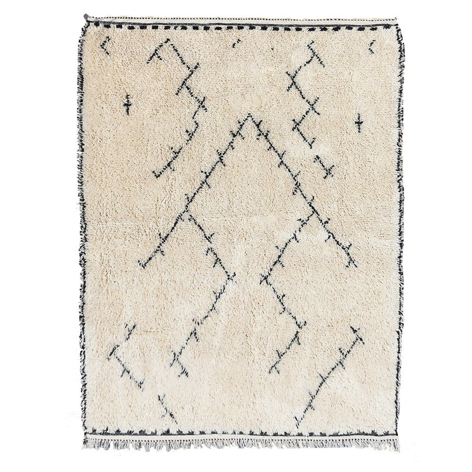 Traditional Beni Ourain with Linear Pattern - Authentic Moroccan Rug, Berber Carpet, Wool Rug, Handmade Rug